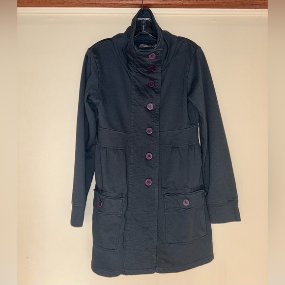 prAna Breathe Sylvie Jacket Gray Pea Coat w/ Purple Buttons (Size Small) - Picture 6 of 16